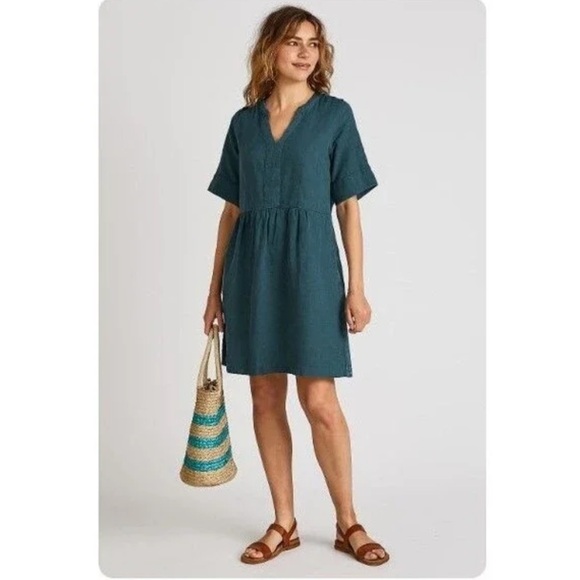 Seasalt Cornwall Draw Kiln 100% Linen Dress Size 8 Green Lagenlook Coastal. 16 - Picture 1 of 7